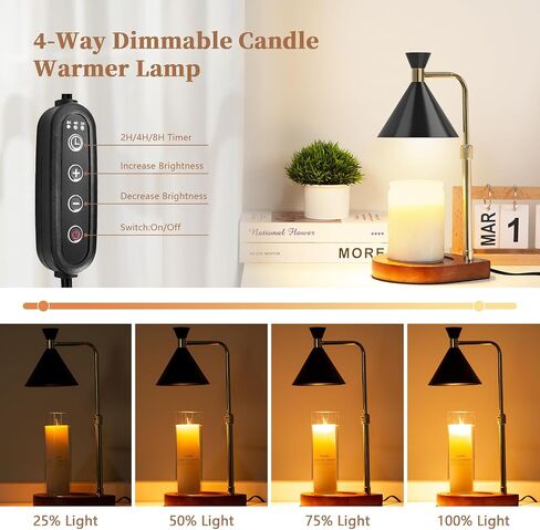 URBANVISTA Candle Warmer Lamp with Timer & Dimmer, Adjustable Wax Melt Warmer Modern Bedroom House Warming Gifts New Home Decor, 2 Bulbs Included (Black) in Saudi Arabia