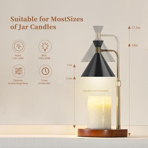 URBANVISTA Candle Warmer Lamp with Timer & Dimmer, Adjustable Wax Melt Warmer Modern Bedroom House Warming Gifts New Home Decor, 2 Bulbs Included (Black) in Saudi Arabia