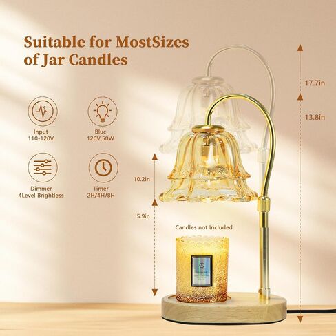 URBANVISTA Candle Warmer Lamp with Timer & Dimmer, Adjustable Wax Melt Warmer Modern Bedroom House Warming Gifts New Home Decor, 2 Bulbs Included (Black) in Saudi Arabia