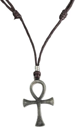 BlueRica Ankh Cross of Life Pendant on Adjustable Black Rope Cord Necklace (Chrome) in Saudi Arabia