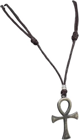 BlueRica Ankh Cross of Life Pendant on Adjustable Black Rope Cord Necklace (Chrome) in Saudi Arabia
