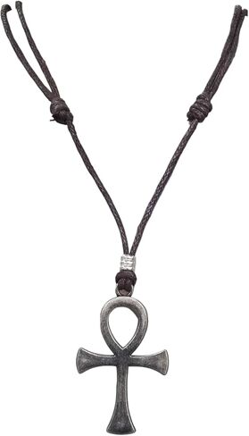 BlueRica Ankh Cross of Life Pendant on Adjustable Black Rope Cord Necklace (Chrome) in Saudi Arabia