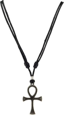 BlueRica Ankh Cross of Life Pendant on Adjustable Black Rope Cord Necklace (Chrome) in Saudi Arabia
