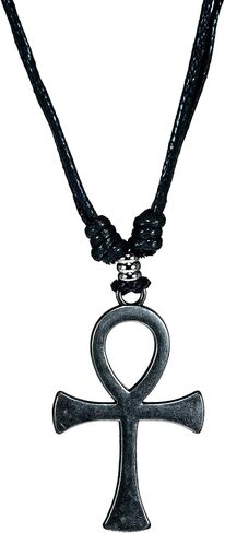 BlueRica Ankh Cross of Life Pendant on Adjustable Black Rope Cord Necklace (Chrome) in Saudi Arabia