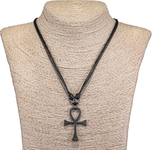BlueRica Ankh Cross of Life Pendant on Adjustable Black Rope Cord Necklace (Chrome) in Saudi Arabia