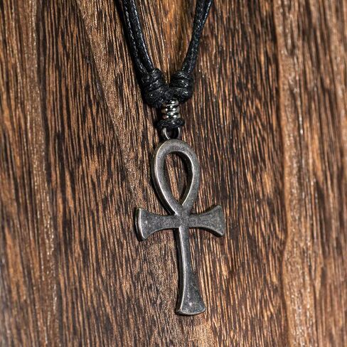 BlueRica Ankh Cross of Life Pendant on Adjustable Black Rope Cord Necklace (Chrome) in Saudi Arabia