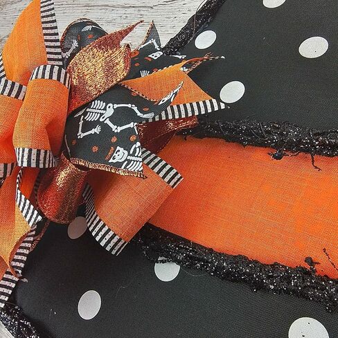 Halloween Witch Hat Grapevine Wreath - Plaid Door Hanger Oversized Bow Jute Burlap Door Decor ; Orange Black White in Saudi Arabia