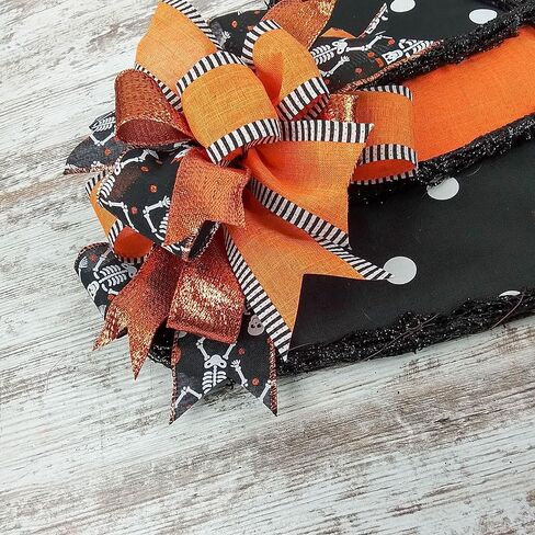 Halloween Witch Hat Grapevine Wreath - Plaid Door Hanger Oversized Bow Jute Burlap Door Decor ; Orange Black White in Saudi Arabia