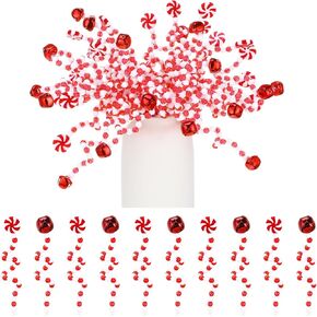 Tigeen 50 Pcs Christmas Curly Pick White Christmas Picks Bells Candy Cane Christmas Decorations Christmas Tree Picks for Xmas Tree Topper Decor Home Office Crafts Party Ornaments (Red White)