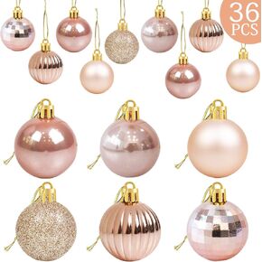 36Pcs Rose Gold Christmas Balls Ornaments for Xmas Tree - Christmas Tree Ornaments - Christmas Decorations- Christmas Tree Baubles Ornaments - Xmas Party Supplies Decorations- Christmas Holiday Decor