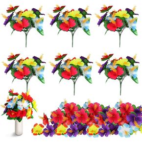 6 Pcs Hawaiian Flower Bouquet hibiscus flowers artificial Artificial Flowers Fake tropical flowers artificial for Hawaiian Themed Party Favors Home Wedding Garden Decoration Supplies