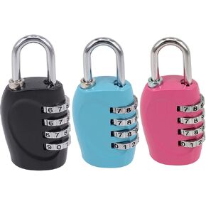 3 Pack Luggage Locks Travel Security 4 Digit Combination Padlocks with Alloy Body for Travel Bag, Suit Case, Lockers, Gym, Bike Locks - Black, Blue, Rose Red