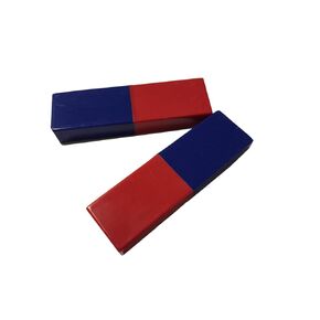 United Scientific MPC080 Red and Blue Plastic Cover Bar Magnet, 80mm L x 15mm W x 10mm T