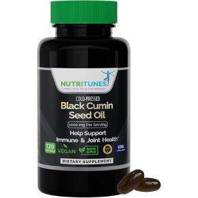 Black Cumin Seed Oil Supplement (1000mg) with Cold-Pressed Black Seed Oil - Health Supplement for Immune, Brain Function, Joint, & Digestive Health Support - Vegan & Non-GMO - 120 Softgels
