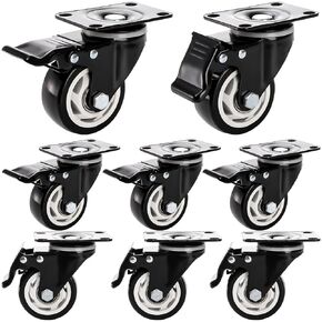 Yarlung 8 Pack 3 Inch Caster Wheels, Heavy Duty Plate Swivel Casters Set with Brake, 360°Rotating Caster No Noise Wheel for Cart, Furniture, Workbench
