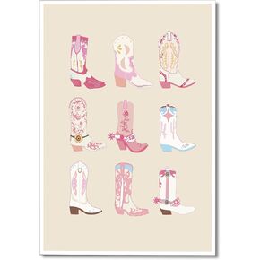 mifyuibytr Cowgirl Boots Print Poster, Pink Western Coastal Cowgirl Boot Aesthetic Canvas Wall Art, Preppy Cowgirl Room Decor 12x16in Unframed