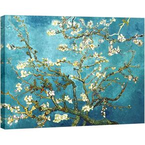 Wieco Art Almond Blossom Modern Framed Floral Giclee Canvas Prints By Van Gogh Famous Oil Paintings Reproduction Flowers Pictures on Canvas Wall Art Ready to Hang for Bedroom Home Decorations