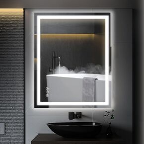 Essbhach 20 x 28 Inch LED Bathroom Mirror with Lights, Anti Fog Lighted Bathroom Vanity Mirror for Wall with 3 Colors, Front Lit, Dimmable LED Lighted Mirror, Memory Function, Horizontal or Vertical