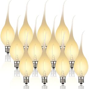 Meonum 12 Pcs LED Silicone Dipped Candle Light Bulbs, Candle Chandelier Light Bulbs, C7 Light Bulbs, E12 120V 0.7W White Silicone Light Bulbs for Window Candle, Gold Glow Style Candle Bulbs
