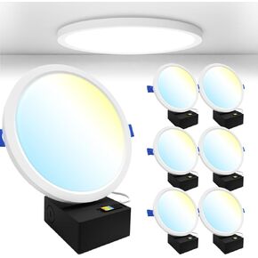 Sunco 6 Pack 6 Inch LED Canless Recessed Lighting, Slim Flush Mount Ceiling Light, Thin Round Flat Panel Fixture, 14W=100W, 1380 LM, Selectable CCT 2700K/3000K/4000K/5000K/6000K, Dimmable ETL