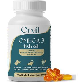 Omega 3 Fish Oil Softgel 2000 mg - Ultimate EPA DHA Supplement for Men and Women - Burpless - No Fishy Taste - Unflavored 180 Softgels - Organic, Non GMO - Made in The USA