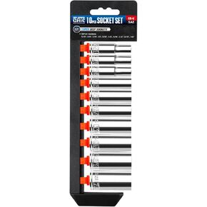 10PCS 3/8" Drive Deep Socket Set, SAE (5/16"-7/8"), 6-Point, Cr-V Steel, Chrome Plated Socket With Hanging Bracket, Cover Most Commonly Sizes