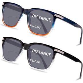 JO 2 Pairs Bifocal Reading Sunglasses for Women Men - Fashion Sun Readers UV400 Protection