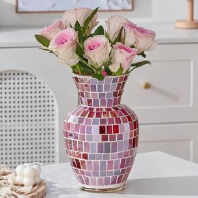 Pink Vase，8.7" Flower Vase, Mosaic Vase, Pink Flower Vase, Pink Vase for Flowers, Pink Glass Vase for Flowers, Pink Vase for Home Decor