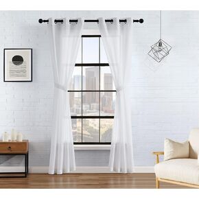 Lucky Brand Sierra Textured Light Filtering Window Curtains | Faux Linen Drapes | Set of 2 Panels | Semi Sheer | Machine Washable, 38" x 84" Pair, Gold