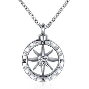Nautical Compass Urn Necklace Cremation Jewelry for Ashes Memorial Ash Pendant Keepsake Jewelry Bereavement Gifts for Dad Brother