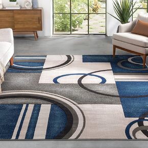 Well Woven Good Vibes Belle Dark Blue Hi-Lo Pile Abstract Mid Century Modern Geometric 2'7" x 7'3" Runner Rug