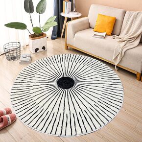 Round Rug 3.3ft, Large Non Slip Super Soft Plush Area Rug for Kids Room Playroom Living Room Bedroom, Modern Black and White Striped Floor Mat Carpet for Home Room Decorative (Light)