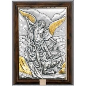 Saint Michael Wooden and Metal Keepsake Box | Patron Saint of Police and Soldiers | Wood Box with Metal Silver-Tone Plaque Lid | Great Catholic for First Holy Communion and Confirmation