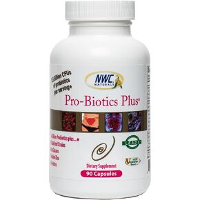 Pro-Biotics Plus, Natural Probiotics for Men, Women and Kids, Immune System Support Vegetarian Supplement, Supports Good Digestive Health, Probiotic and Prebiotic, 90 Capsules by NWC Naturals, Tan