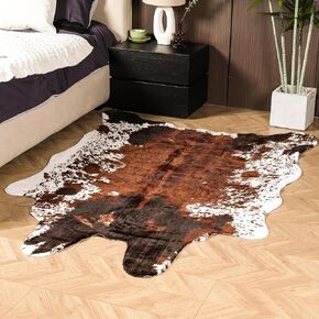 Faux Cowhide Rug - Cowhide Rug with Plush & High Polyester Pile, Soft Non-Slip Suede Backing - Decorative Cow Print Rug for Living Room - Large, 4.6 x 6.6’, Brown & White
