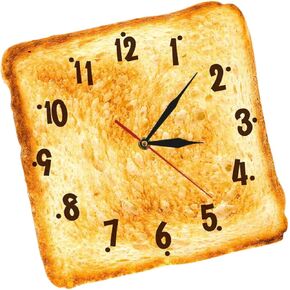 Silent Non Ticking Bread Wall Clock Realistic Toast Design Kitchen Wall Art Gourmet Bakery Decor Battery Operated Quartz Watch for Dining Room Living Room Home Office