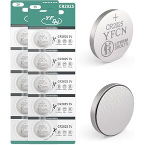 CR2025 Battery 3V Lithium Battery 5 Count Pack - CR 2025 Coin Button Batteries - 5 Years Shelf Life