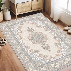 3x5 Area Rug Washable Rugs: Ultra Soft Vintage Rugs for Living Room, Non-Slip Foldable Machine Washable Area Rugs for Bedroom, Low Pile Carpet for Entrance Hallway Laundry Kitchen (3'x5', Beige/Brown)