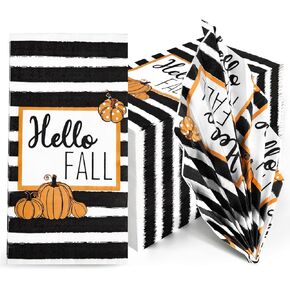100Pcs Fall Guest Napkins, 3 Ply Disposable Hand Towels for Bathroom Thanksgiving, Pumpkins Decorative Paper Guests Towel Autumn Harvest Napkins for Dinner Home Kitchen Holiday Party (Black and White)