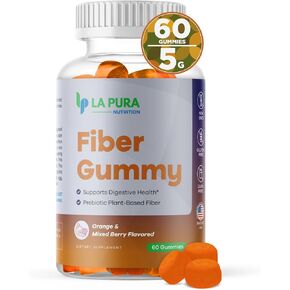 LaPura Prebiotic Chicory Root Fiber Gummy 5g, 60 Gummies - Supports Digestive Health, Prebiotic Plant-Based Fiber Blend - Orange & Mixed Berry Flavor - Non-GMO, Gluten-Free, Made in USA
