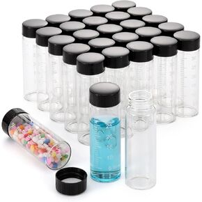 28Pcs 30ml(1oz) Small Glass Vials with Lids and Scale Lab Sample Vials Empty Refillable Perfume Travel Mini Glass Graduated Measuring Bottles with Screw Caps for Essential Oils