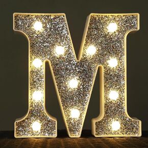 LED Marquee Light Up Letters, 26 Alphabet Lighted Letter and 10 Number, Battery Powered Night Light for Room Decor, Home Birthday Wedding Bar Party Decoration, Shiny Silver Diamond (Letter A)
