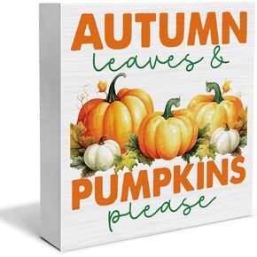 Fall Decor Football Pumpkin Decorations Autumn Wooden Block Sign Home Indoor Decor 5 x 5 Inches