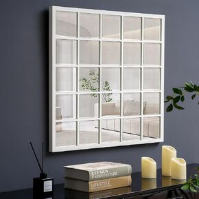 SHYFOY Window Wall Mirror, Decorative Farmhouse Mirror for Living Room, Entryway, Bedroom, Bathroom, Black/White, 27x27 Inches