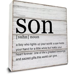 Son Gift Son Definition Wooden Box Sign Son Quote Desk Decorative Wooden Sign Office Decor for Desk Table Shelf 5 x 5 Inches