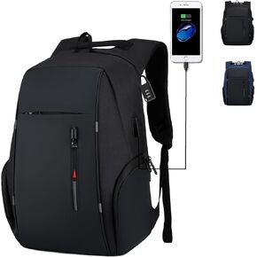 حقيبة ظهر للعمل مقاس 17.3 بوصة، حقيبة ظهر مقاومة للماء والسفر والكمبيوتر المحمول مع منفذ شاحن USB (رمادي) in Kuwait