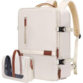 MOSISO Travel Backpack, 40L Carry on Backpack for Women Men, 17 inch Airline Approved Luggage Backpack with USB Port & Hidden Shoulder Straps, Casual Daypack with Toiletry Bag & Shoe Pocket, Beige