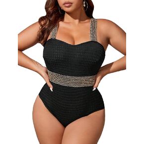 WDIRARA Women's Plus Size Textured Contrast Sparkle One Piece Swimsuit Monokini Bathing Suit