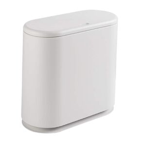 8 Liters / 2.6 Gallon Nordic Style Creative Spring Top Cover Type Pop Cover Waste Waste-Basket Plastic with lid Bathroom Kitchen Bedroom Office Oval Split Trash Can (White)