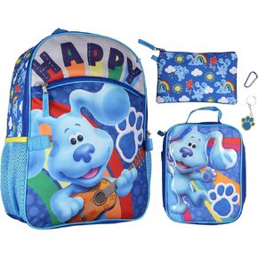 Blues Clues Happy Paws 16" Youth 5-Piece Backpack Set For School Or Travel With Lunch Tote Pencil Case Rubber Keychain Zipper Pull Carabiner